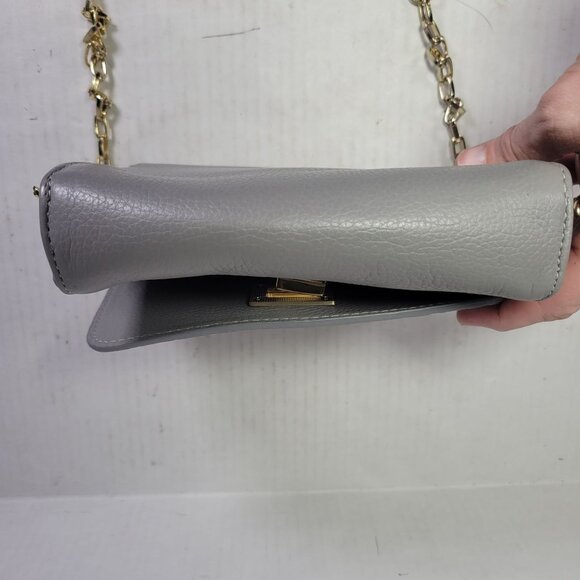 Gigi New York Gray Faux Leather Snake Print Crossbody Bag With Gold Chain Strap - Picture 10 of 10